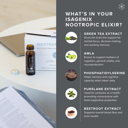 Isagenix Nootropic Elixir- Brain Health & Focus Supplement - Liquid Supplement with Green Tea Extract to Support a Healthy Mindset - 1.69 Oz Bottles (10 Count) Isagenix buy supplements Au