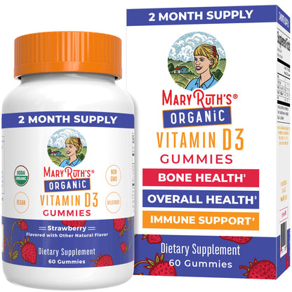 MARYRUTH'S Organic Vitamin D3 Gummies | 1000 IU | USDA Organic | Immune Support| Bone Health | Muscle Function | for Adults & Kids Ages 2+