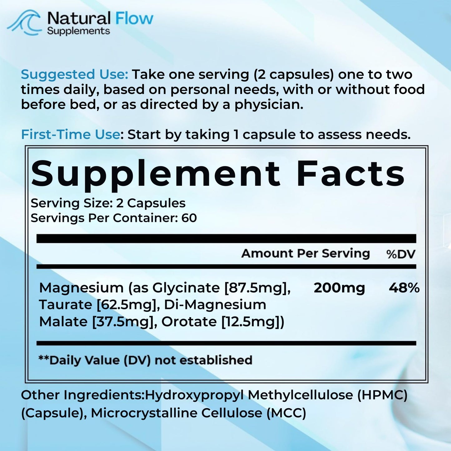 Natural Flow 4X Magnesium Supplement, Magnesium Glycinate, Taurate, Malate, Orotate Complex, Calm Sleep and Cramp Support Blend