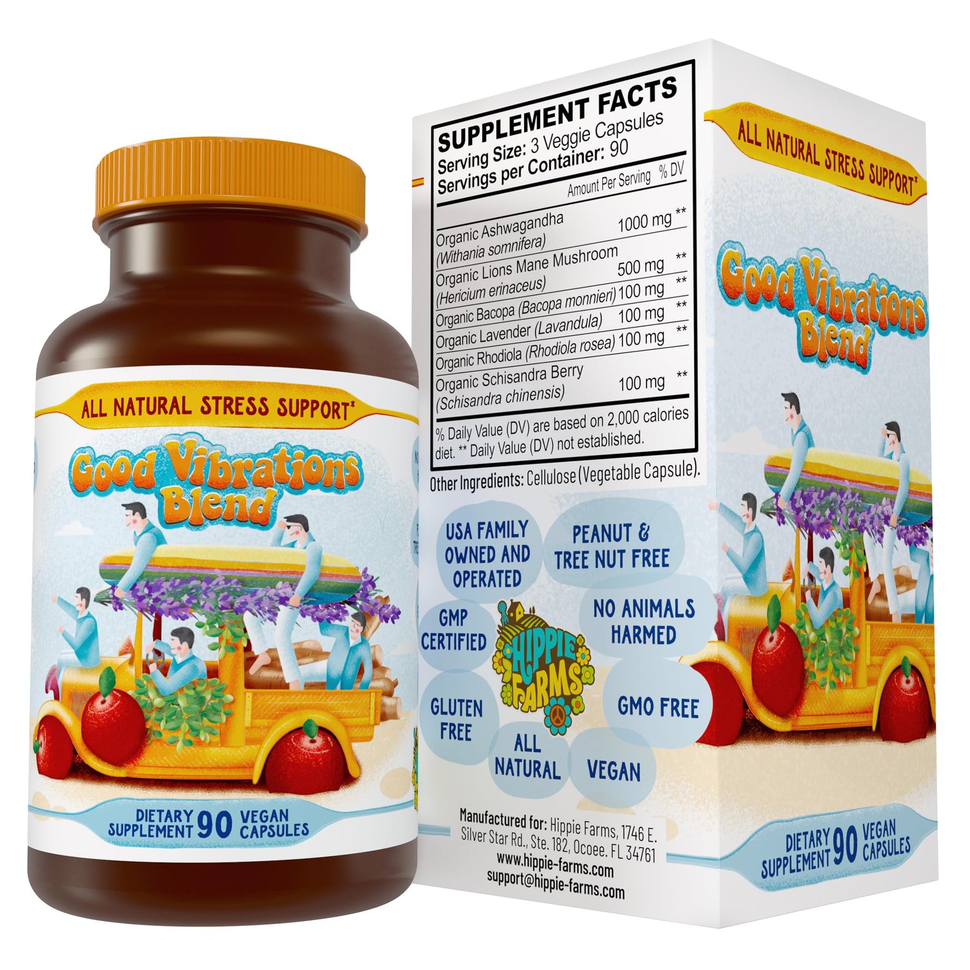 Hippie Farms Stress, Mood, Energy Support - Ashwagandha Root, Lion's Mane & More - Good Vibrations Blend Hippie FarmsBuy Supplements Australia