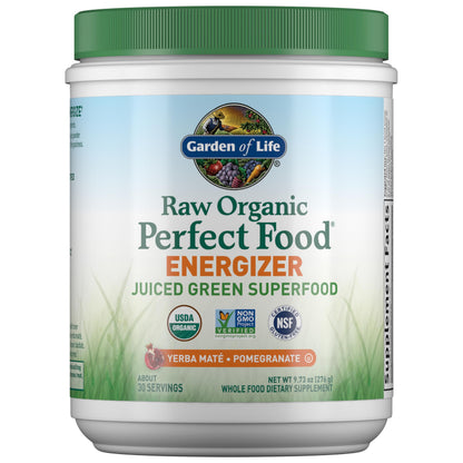 Garden of Life Raw Organic Perfect Food Energizer Juiced Green Superfood Powder - Yerba Mate Pomegranate, 30 Servings, Green Superfood Powder & Probiotics, Gluten Free Whole Food Greens Supplements Garden of LifeBuy Supplements Australia