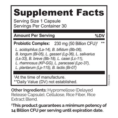 NATURELO Probiotics for Digestive Health, 50 Billion CFU, 30 Vegetarian Capsules, 11 Strains, Daily Use Supplement, Delayed Release, No-Fridge, Helps Boost Immune System,