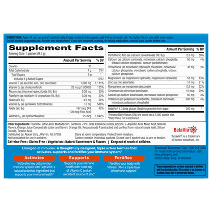 Emergen-C Immune+ Triple Action Immune Support Powder, BetaVia (R), 1000mg Vitamin C, B Vitamins, Vitamin D and Antioxidants