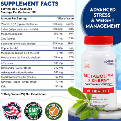 Adrenalwork Adrenal Support Supplement - Organic Ashwagandha Capsules for Stress Relief, Calm Energy & Focus - Adaptogen Blend with Rhodiola & Holy Basil - Men & Women - 60 Capsules AdrenalworkBuy Supplements Australia