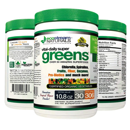 EcoStream Naturals vital-daily super greens supplement container on a white background