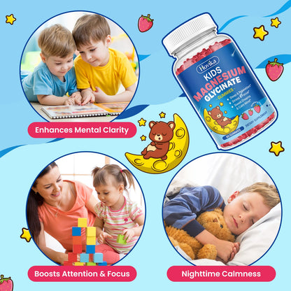 Magnesium Glycinate Gummies for Kids - with L-Theanine, Omega-3, Vitamin B6, D3, Zinc - Kids Magnesium Gummies for Sleep, Relaxation, Calm & Focus - Sugar Free Strawberry 60ct HovikaBuy Supplements Australia