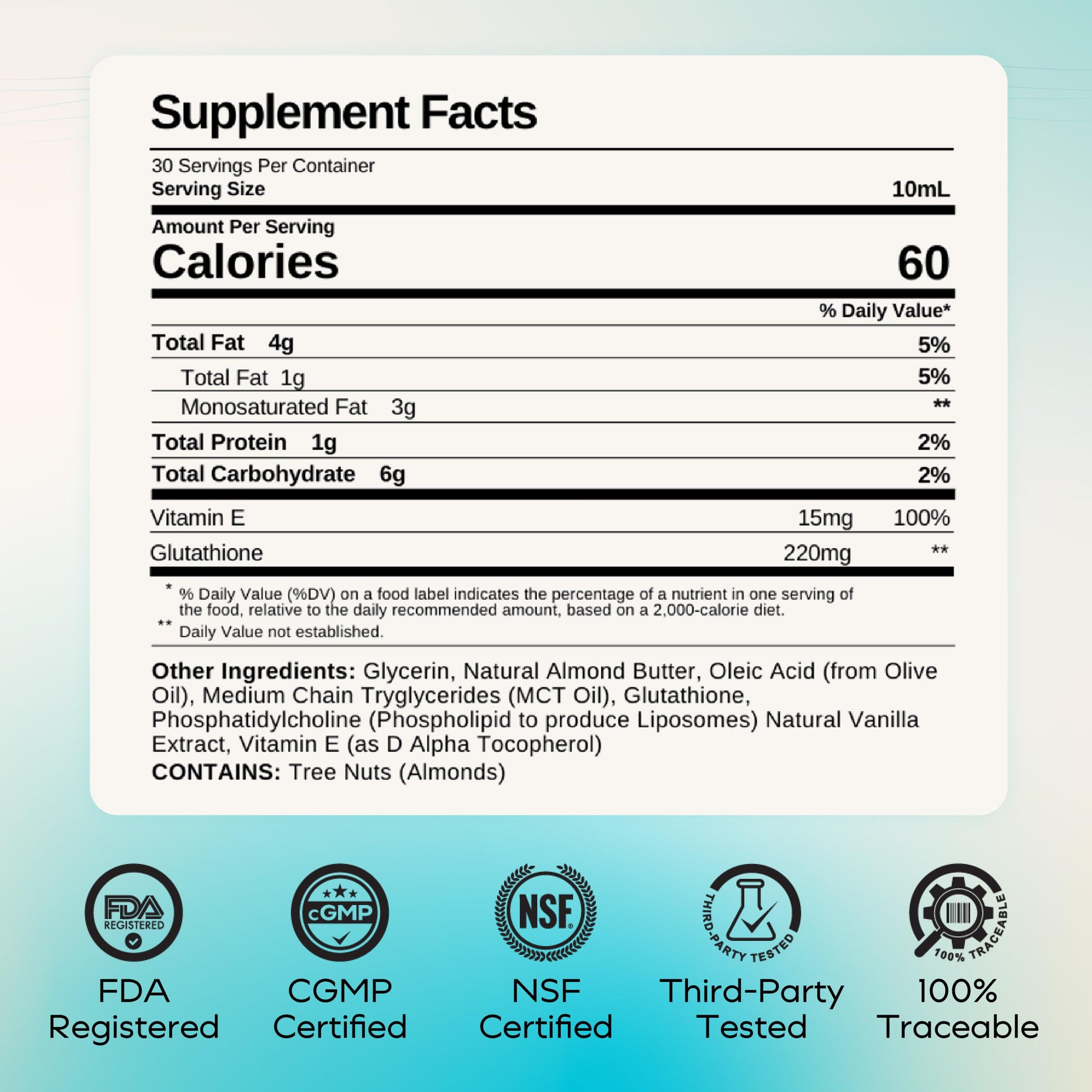 MYCL Liposomal Glutathione Supplement Squeeze Packs – Vitamin E and MCT Oil – Skin, Hair and Nail Health– High Absorption - Vanilla Almond – 30 Single-Serve Packets MYCLBuy Supplements Australia