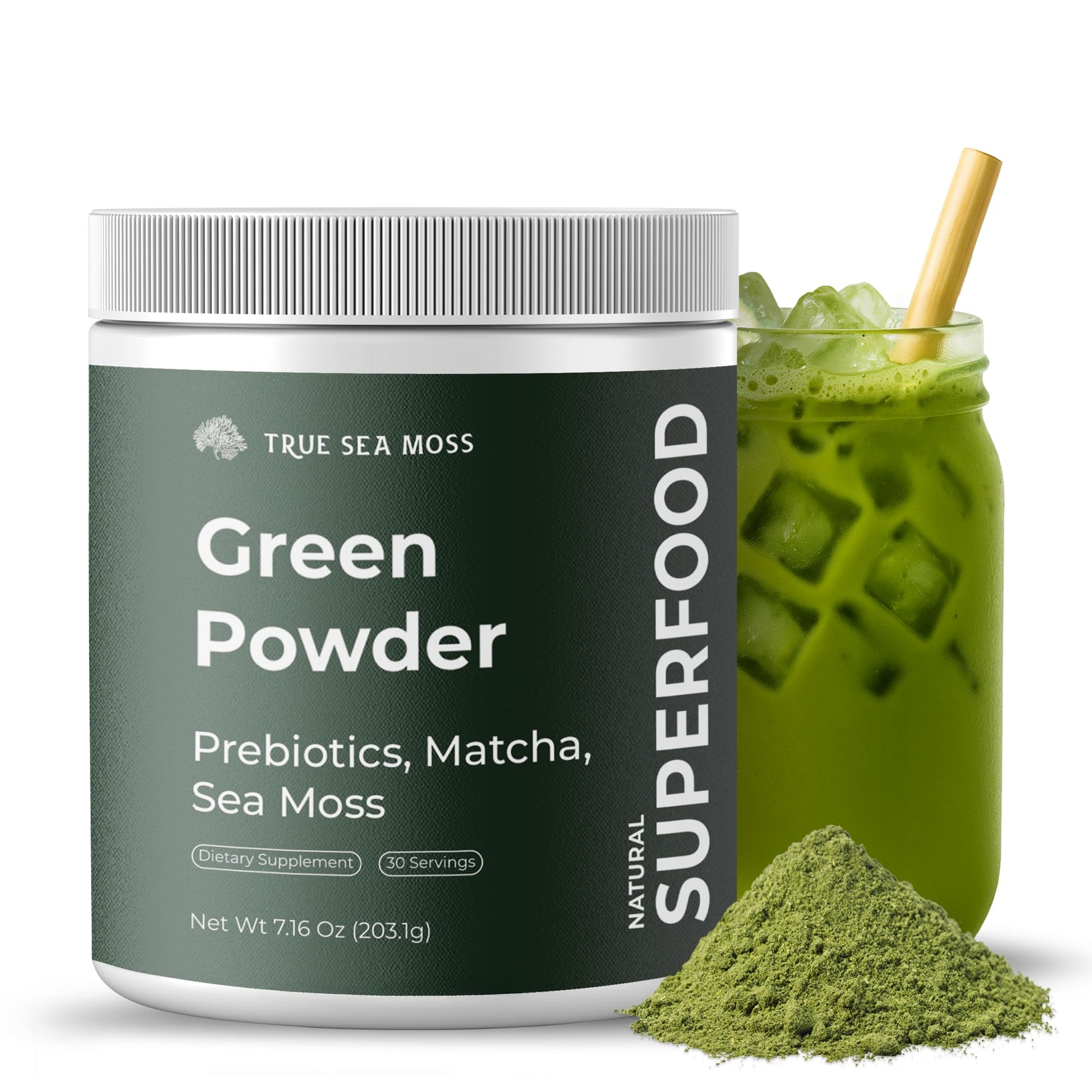 TrueSeaMoss Super Greens Powder with Matcha for Digestive & Gut Health – 25 Superfoods with Probiotics, Prebiotics, Enzymes & Sea Moss – Vegan Superfood Powder for Bloating & Regularity - 30 Servings TrueSeaMossBuy Supplements Australia