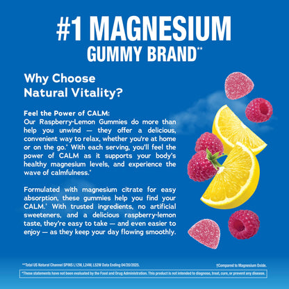 Natural Vitality Calm, Magnesium Citrate Supplement, Stress Relief Gummies, Supports a Healthy Response to Stress, Gluten Free