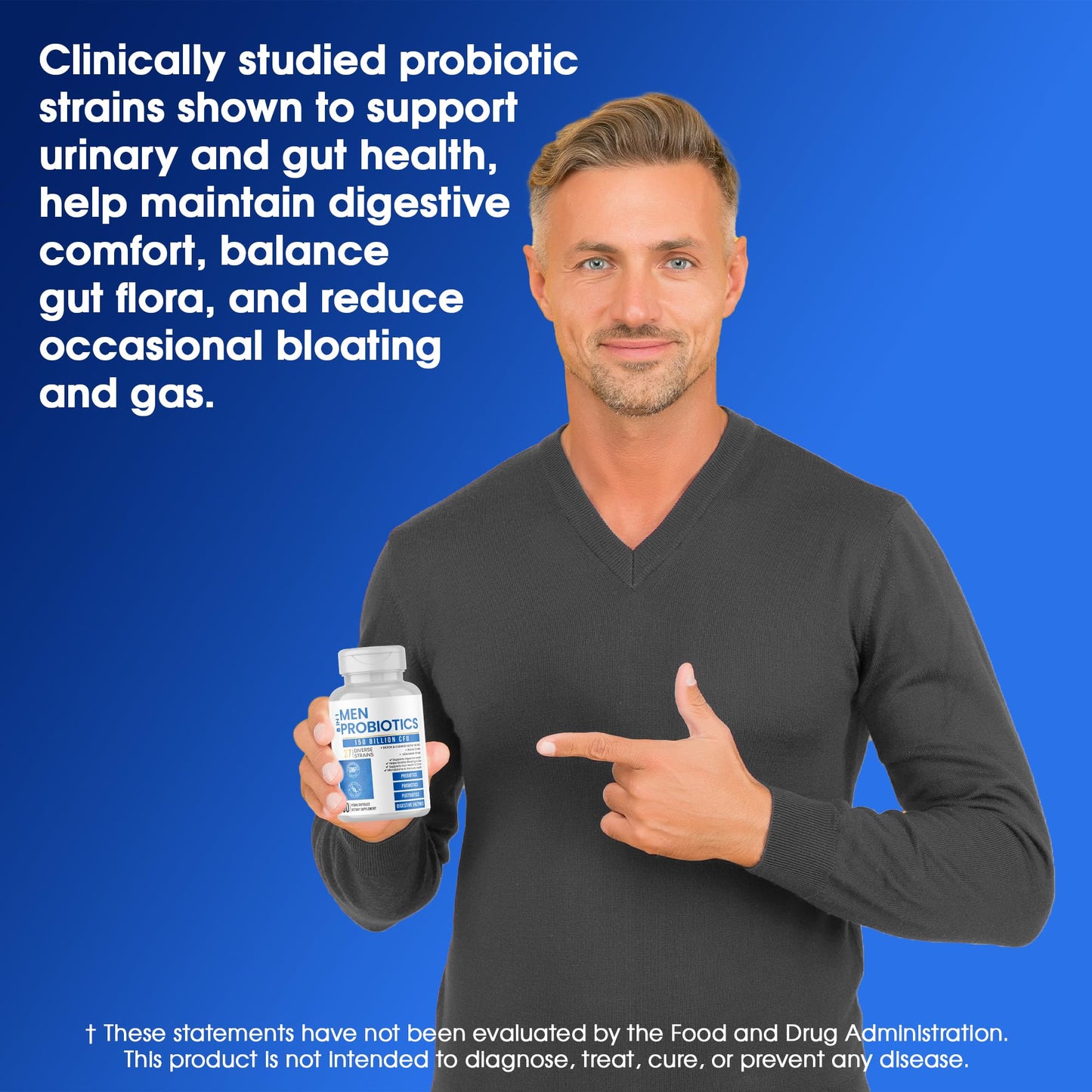 Probiotics for Men - 150 Billion CFU Acidophilus Capsules with Prebiotics & Postbiotics - Supports Gut Microbiome, Colon & Immune Health