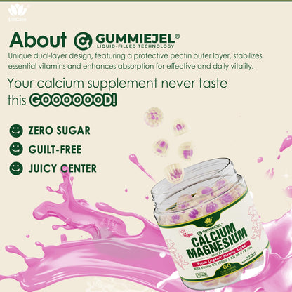Plant Based Calcium Gummies 600mg with Vitamin D3 K2, Magnesium, Zinc for Bone Strength, Sugar Free Calcium Supplements for Women & Men (Certified Vegan)