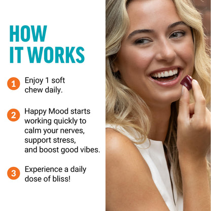 FORCE FACTOR Happy Mood, Mood Support and Mood Balance Supplement to Support Happiness, Positivity, and Stress, Made with Magnesium, Saffron, Zembrin, Non-GMO, Tropical Fruit Flavor, 30 Soft Chews Force FactorBuy Supplements Australia