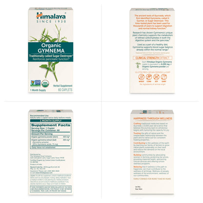 Himalaya Organic Gymnema Sylvestre – Herbal Glucose Metabolism Support - USDA Organic, Non-GMO, Vegan, Gluten Free, Additive Free, 700 mg, 60 Caplets