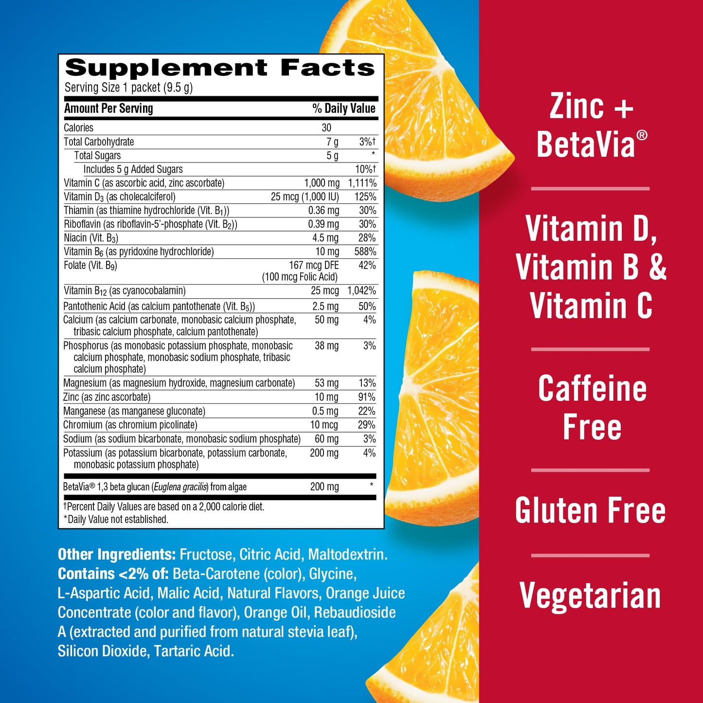 Emergen-C Immune+ Triple Action Immune Support Powder, BetaVia (R), 1000mg Vitamin C, B Vitamins, Vitamin D and Antioxidants