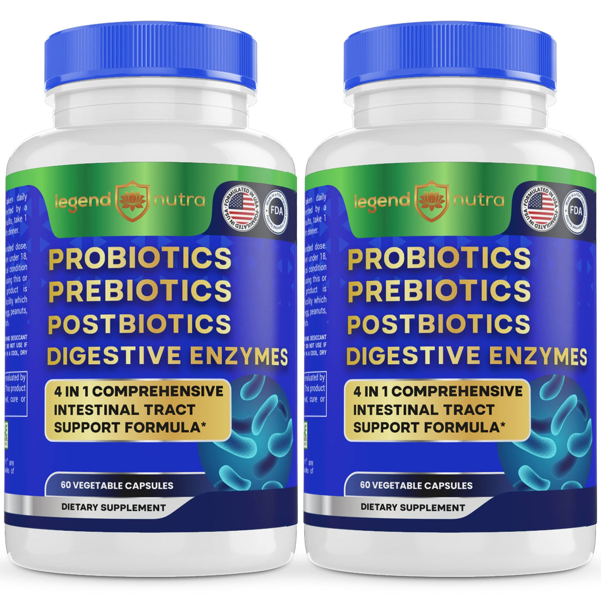 Legend Nutra Probiotics + Prebiotics Postbiotics Digestive Enzymes = 4 in 1 Formula Supplement for Better Digestion Health Women