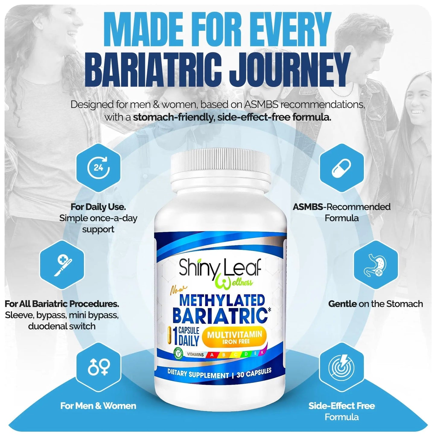 Shiny Leaf Methylated Bariatric Multivitamin Without Iron – Vitamins for Gastric Bypass & Sleeve, 1 Daily Capsule W Methylated Folate Shiny Leaf