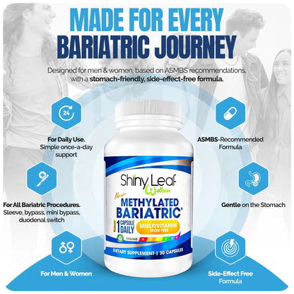 Shiny Leaf Methylated Bariatric Multivitamin Without Iron – Vitamins for Gastric Bypass & Sleeve, 1 Daily Capsule W Methylated Folate Shiny Leaf