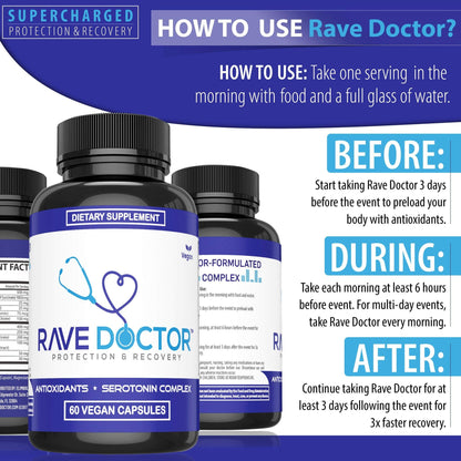 Rave Doctor 5 HTP Supplement - Essential Rave Vitamins for Festival Goers, Rave Accessories, Festival Essentials, Festival Gear, Rave Essentials, 5htp Supplement