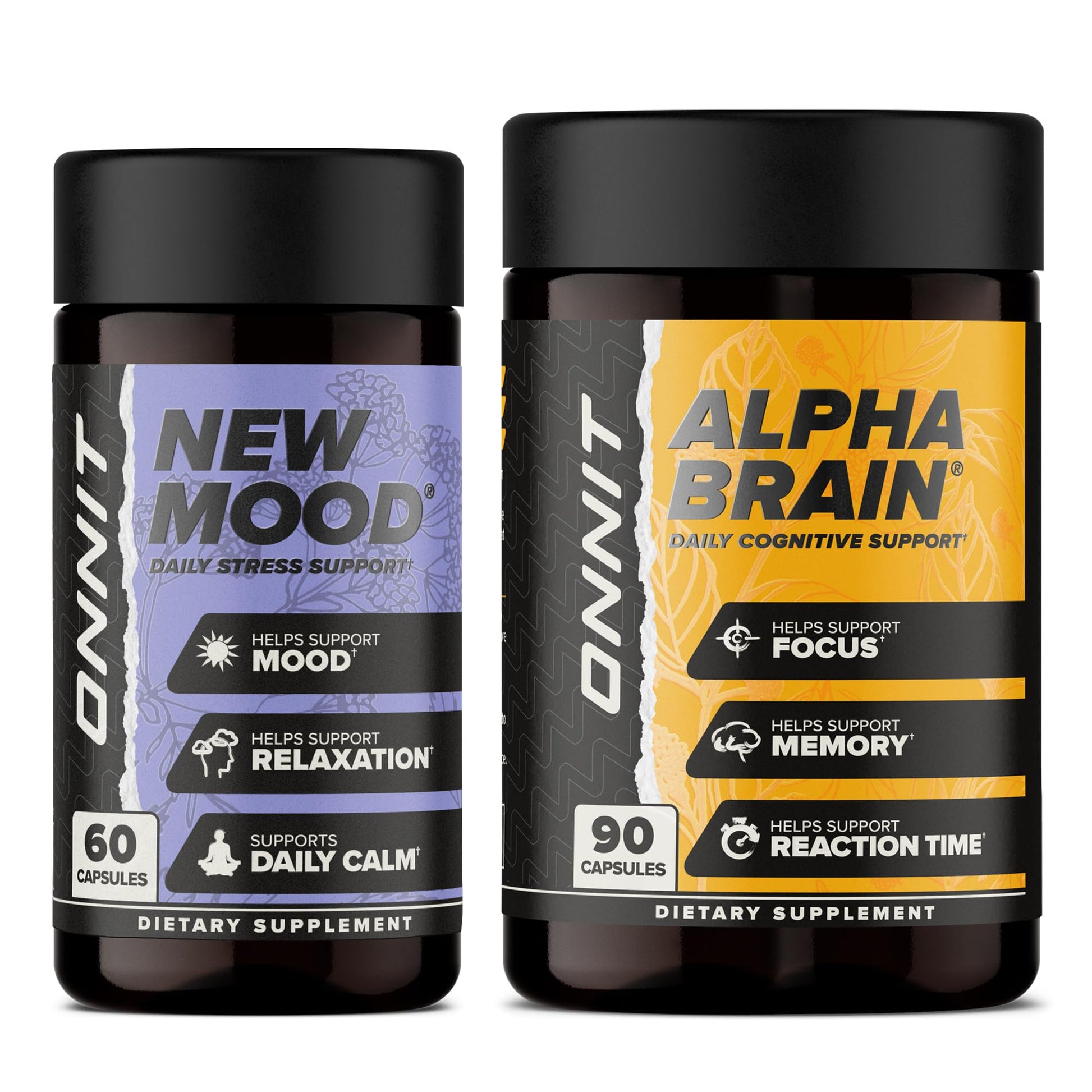 ONNIT Cognitive & Mood Support Bundle: Alpha Brain Nootropic Capsules (90 Count) + New Mood Stress Support Capsules (60 Count), IGEN Non-GMO Tested Focus, Clarity, Relaxation & Sleep, Pack of 2 ONNITBuy Supplements Australia