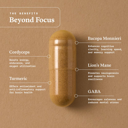 Ultra Life Sport - Beyond Focus Organic Mushroom Supplement - 30 Capsule Brain Supplements for Memory and Focus - 100% Vegan, Non-GMO - Memory Booster with Bacopa, Cordyceps, & Lion’s Mane Ultra Life Sport buy supplements Au
