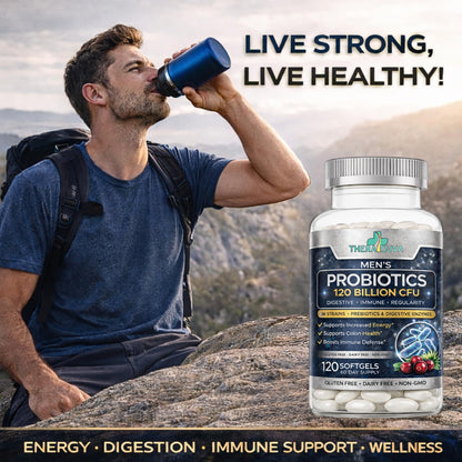 Men’s Advanced Probiotics 120 Billion CFU - 36 Strains + Prebiotics, Enzymes & Veggie Blend for Gut, Immune & Colon Health - 2 Month Supply, 120 Softgels