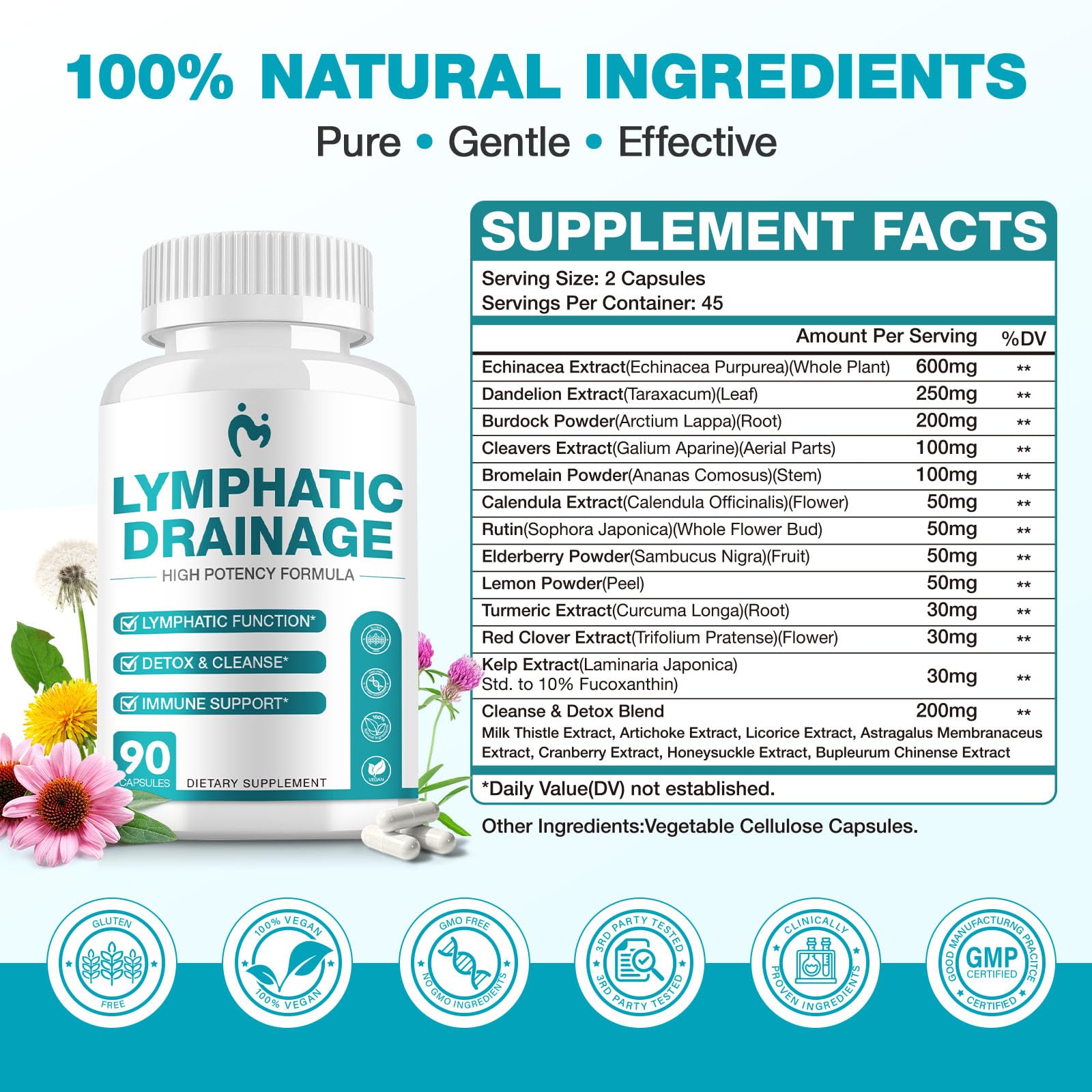 Lymphatic Drainage Supplements - Lymphatic Drainage Capsule for Detox & Cleanse, Immune Support - Natural Herbal Blends with Dandelion, Burdock, Cleavers & Echinacea, 90 Capsules MOSRAY buy supplements Au