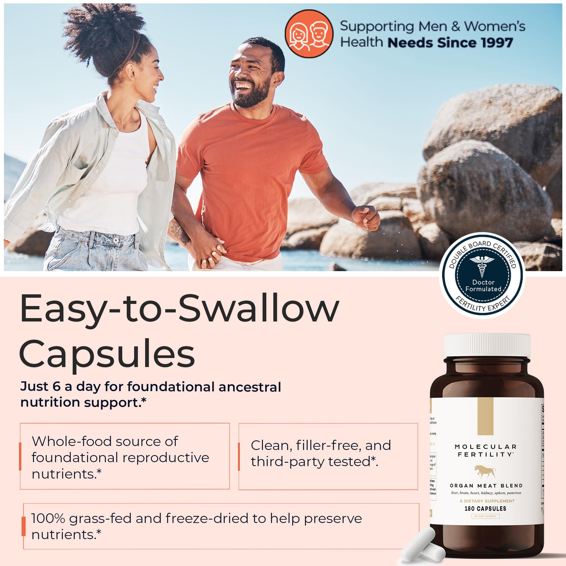 Molecular Fertility Beef Organ Complex - Pasture-Raised, Grass Fed Beef Liver, Brain, Heart, Spleen, Pancreas Blend, Healthy Hormone Balance and Fertility Supplement for Women and Men, 180 Capsules Molecular FertilityBuy Supplements Australia