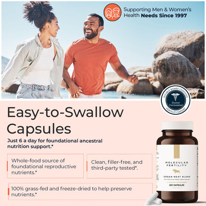 Molecular Fertility Beef Organ Complex - Pasture-Raised, Grass Fed Beef Liver, Brain, Heart, Spleen, Pancreas Blend, Healthy Hormone Balance and Fertility Supplement for Women and Men, 180 Capsules Molecular FertilityBuy Supplements Australia