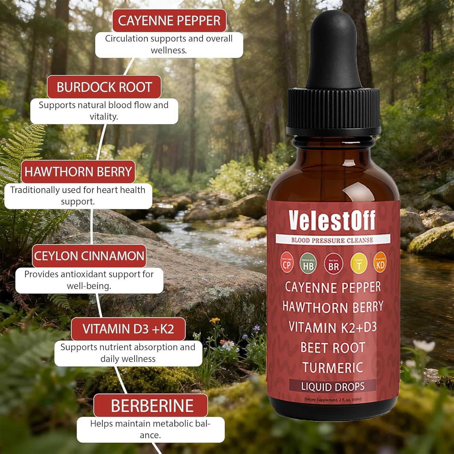 Velestoff Cayenne Pepper | Cayenne Heart & Circulation Blend – Botanical Extracts with Hawthorn, Beet Root, Turmeric, Vitamin K2 & D3 – Daily Wellness Drops (2 fl oz) (2) DFTLUUE buy supplements Au