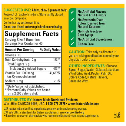 Nature Made Vitamin B12 Gummies 1000 mcg per serving, Dietary Supplement for Energy Metabolism Support, B12 Vitamins