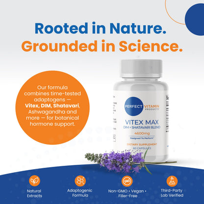 Perfect Vitamin Products Vitex Max DIM + Shatavari – Hormone Balance & Menopause Support for Women – Vegan Blend with Adaptogens for Mood, Cycle & Stress Relief – 4600mg (2-Pack) Perfect Vitamin ProductsBuy Supplements Australia