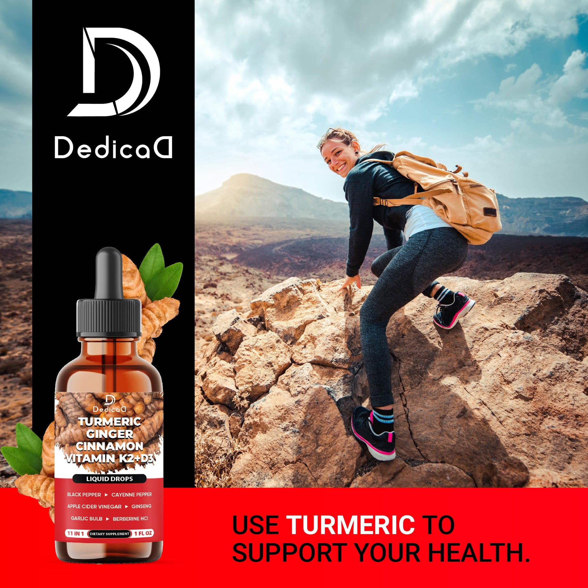 11in1 Liquid Turmeric Supplement – with Ginger, Garlic, Ceylon Cinnamon, Berberine, Ginseng, Apple Cider Vinegar – 1 Fl Oz – 30 Servings DEDICAD buy supplements Au
