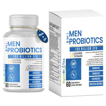 Probiotics for Men - 150 Billion CFU Acidophilus Capsules with Prebiotics & Postbiotics - Supports Gut Microbiome, Colon & Immune Health