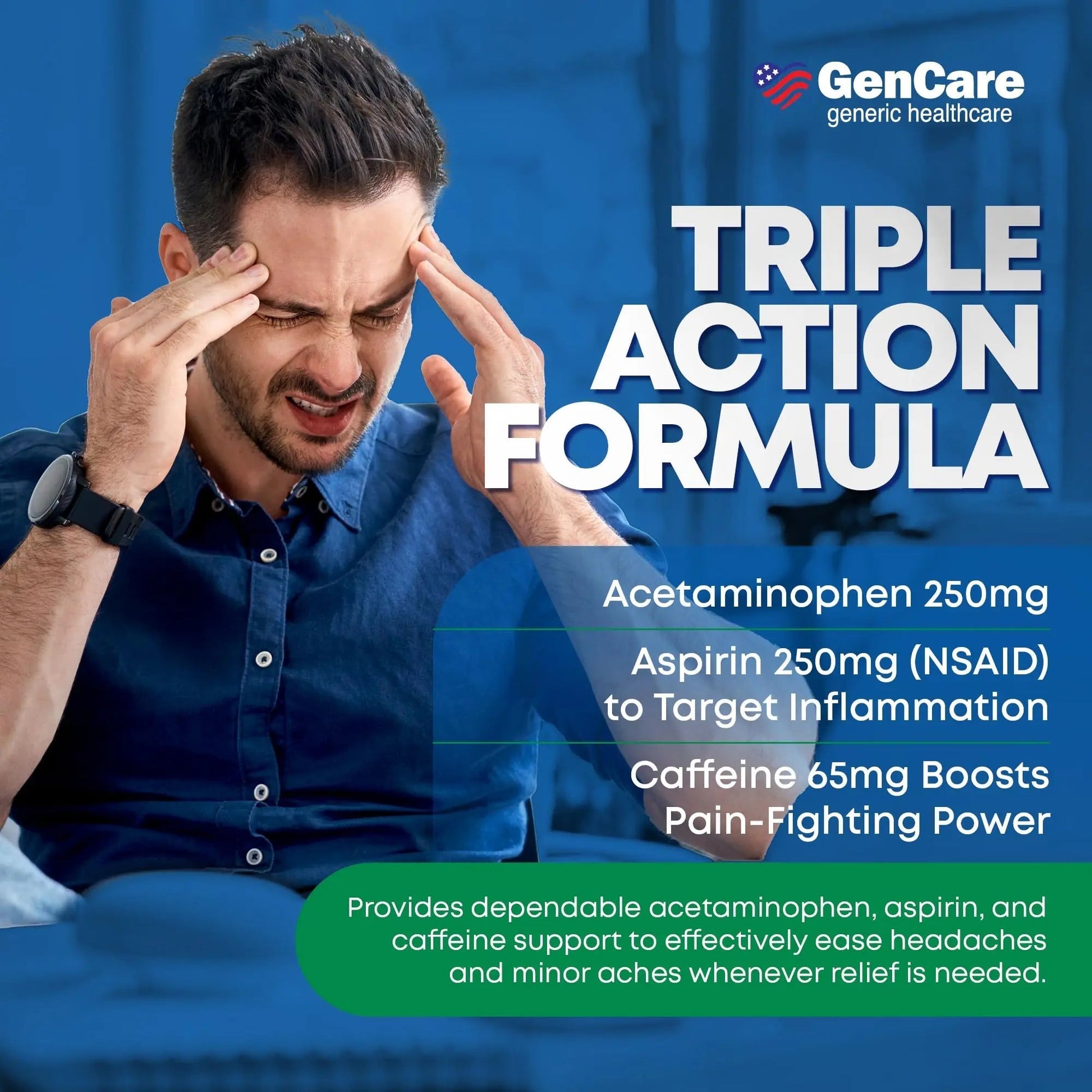 GenCare - Headache Relief Acetaminophen with Aspirin (NSAID) & Caffeine (300 Caplets) Value Pack | Head Pain, Muscle Aches, Back Pain & Body | Generic ExcedrEn Extra Strength GenCareBuy Supplements Australia