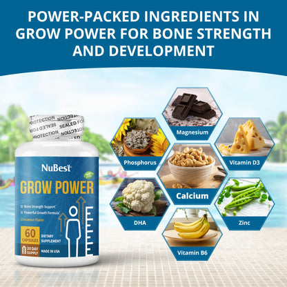 NuBest Grow Power - Calcium Supplement, Magnesium Supplement with Vitamin D3, B6, Zinc, Phosphorus and Multivitamin for Strong Bones, Overall Health for Age 10+ | 60 Capsules | 1 Month Supply NuBestBuy Supplements Australia