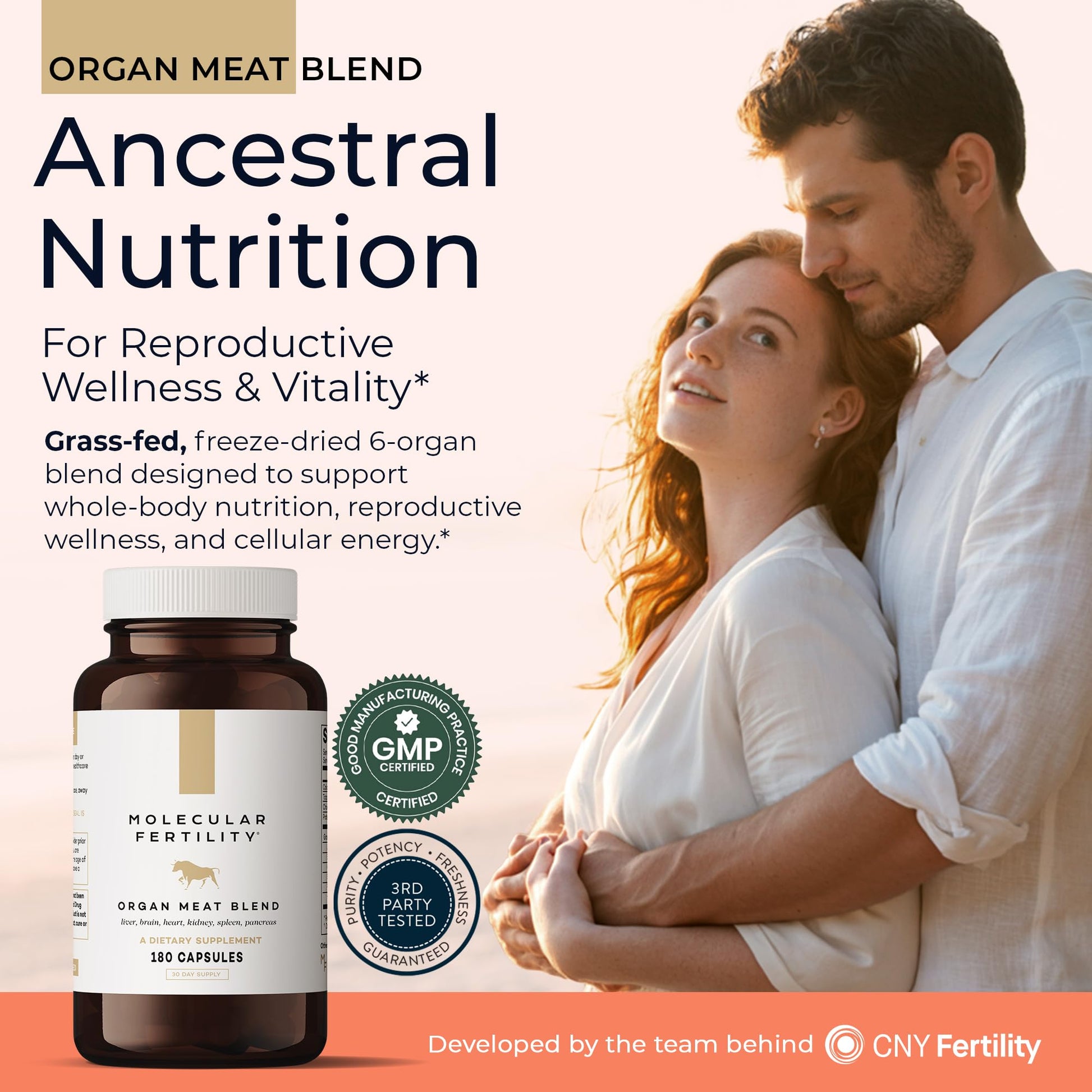 Molecular Fertility Beef Organ Complex - Pasture-Raised, Grass Fed Beef Liver, Brain, Heart, Spleen, Pancreas Blend, Healthy Hormone Balance and Fertility Supplement for Women and Men, 180 Capsules Molecular FertilityBuy Supplements Australia