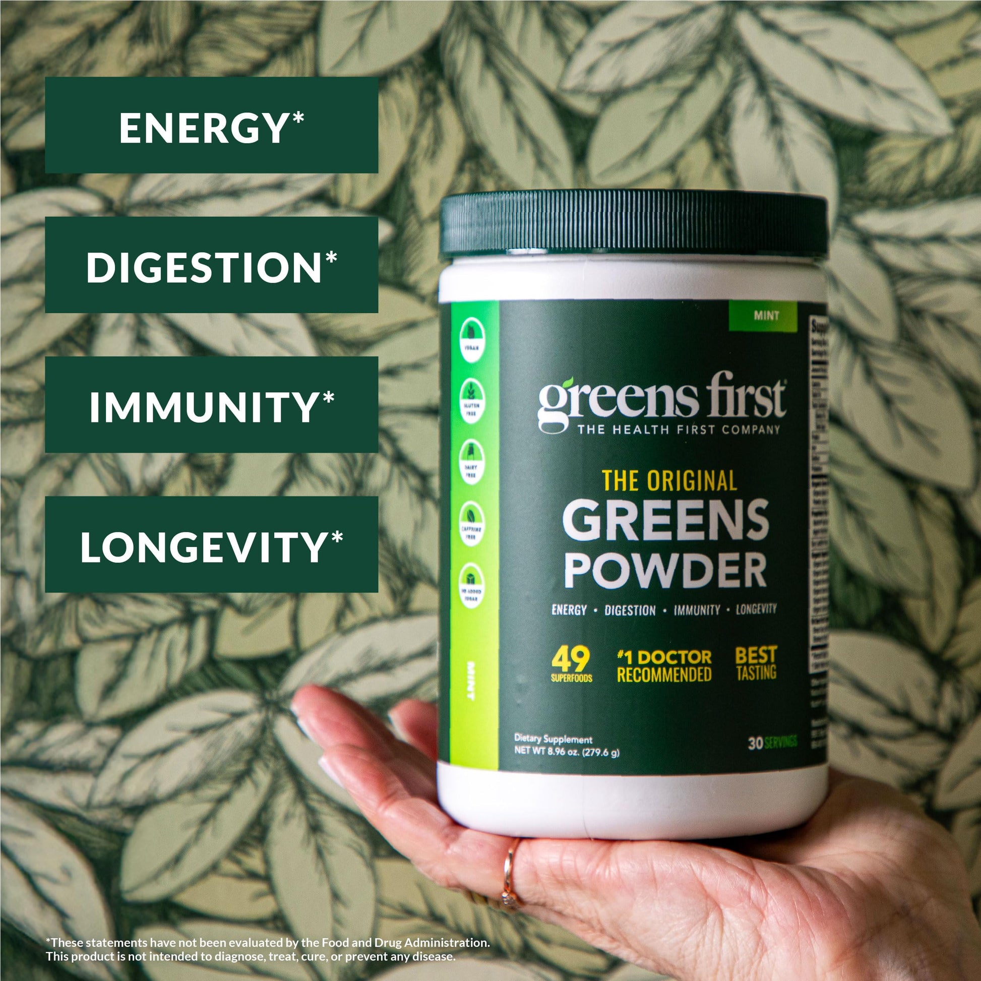 Greens First Original Greens Powder - 49 Superfoods - Organic Fruits & Veggies - Prebiotics, Probiotics & Digestive Enzymes - Antioxidant Smoothie - Dairy Free, Vegan & Non-GMO (Mint, 30 Servings) Greens FirstBuy Supplements Australia