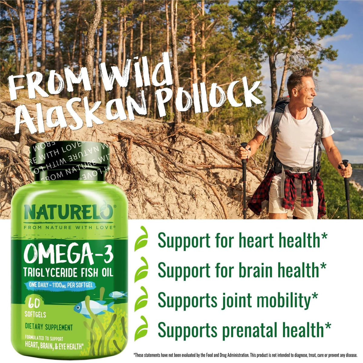 NATURELO Burpless Omega 3 Fish Oil Supplement - 1100mg Triglyceride Omega-3, EPA + DHA, Liquid Fish Oil for Heart, Eye, Brain, Joint Health