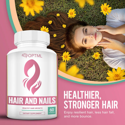 OPTML Hair and Nail Vitamins for Hair Growth and Thickness, Biotin-Infused Hair Pills, Hair Vitamins for Faster Hair Growth and Healthy Nails, for Women and Men, 60 Capsules OPTML buy supplements Au