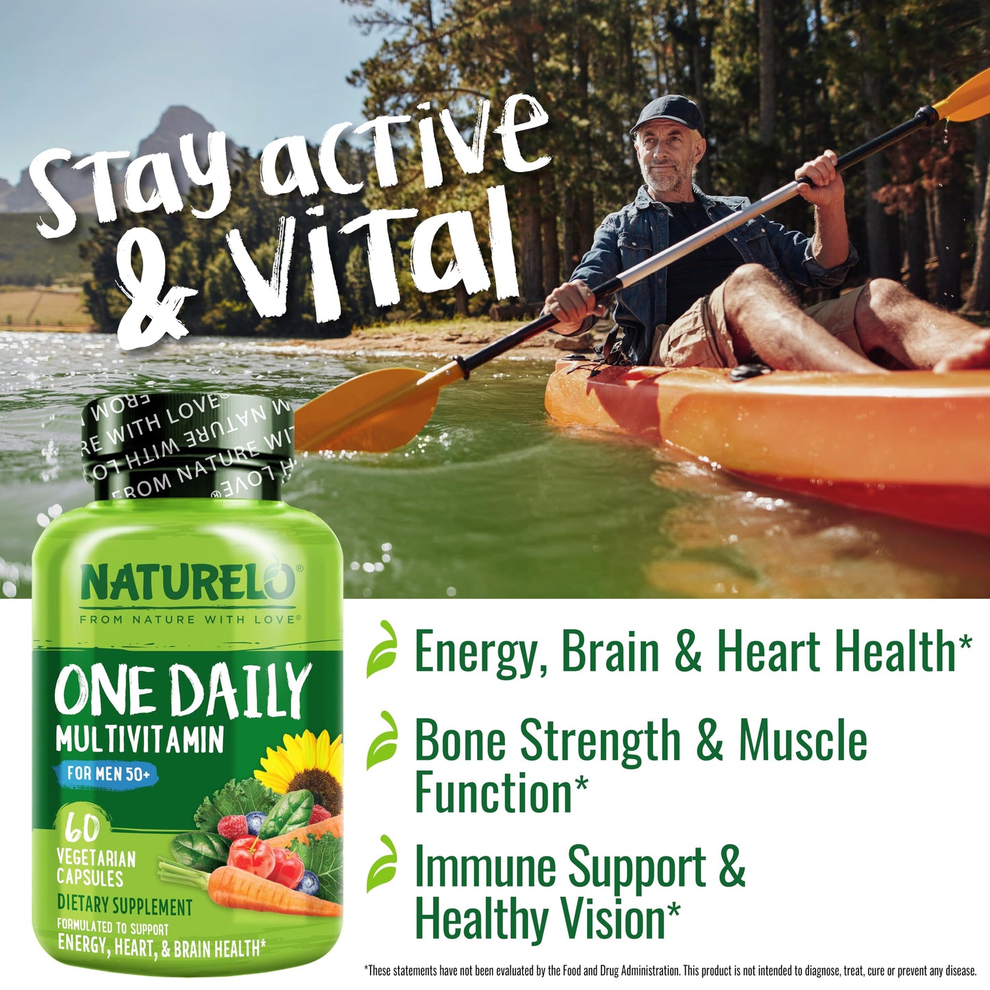 NATURELO Mens Multivitamins for Men 50+ - One Daily Multivitamin for Men with Vitamins, Minerals & Organic Whole Foods, Boost Energy & Health, Non-GMO, 60 Vegetarian Capsules NATURELOBuy Supplements Australia
